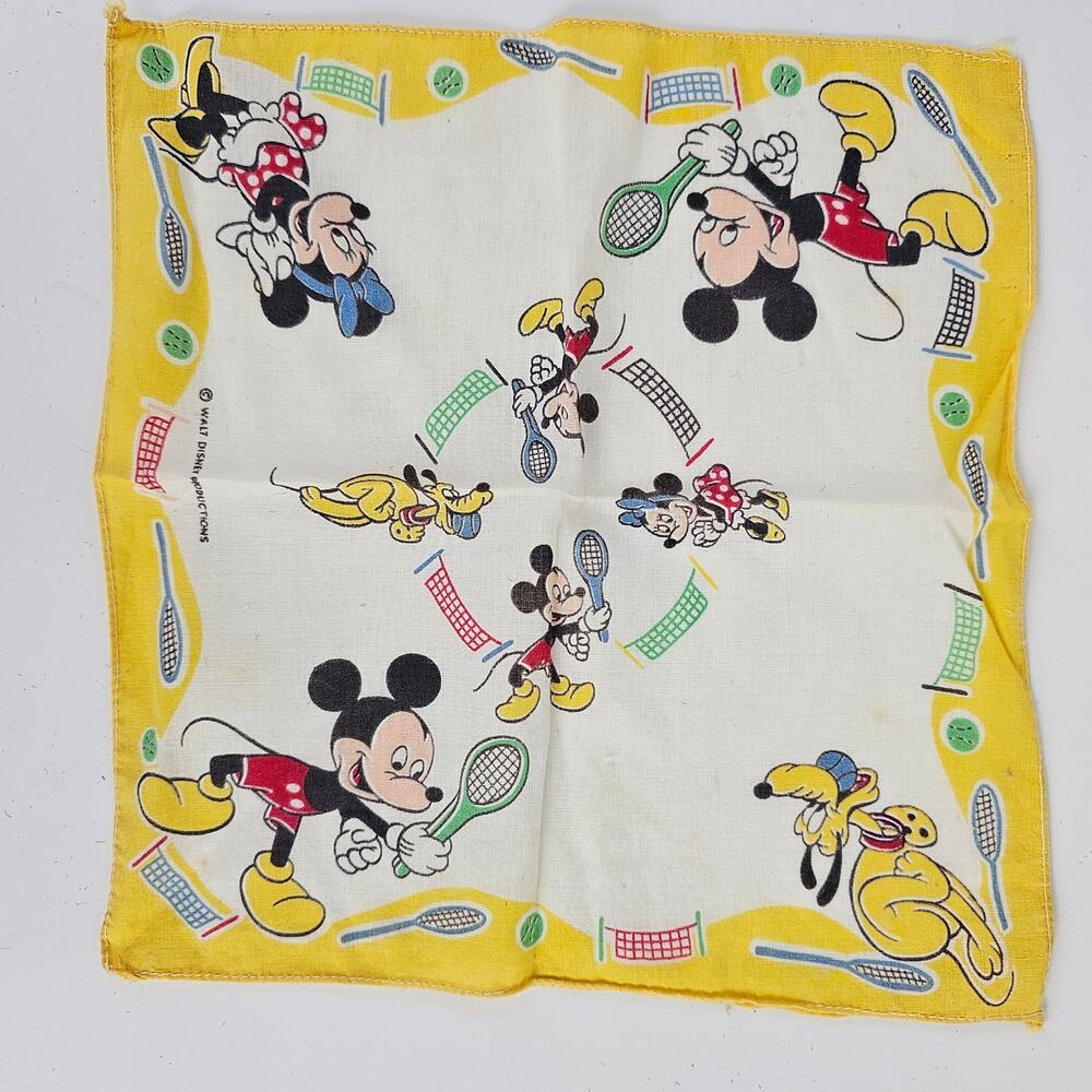 VTG childs handkerchief Mickey Mouse tennis Minnie Pluto Walt Disney Productions